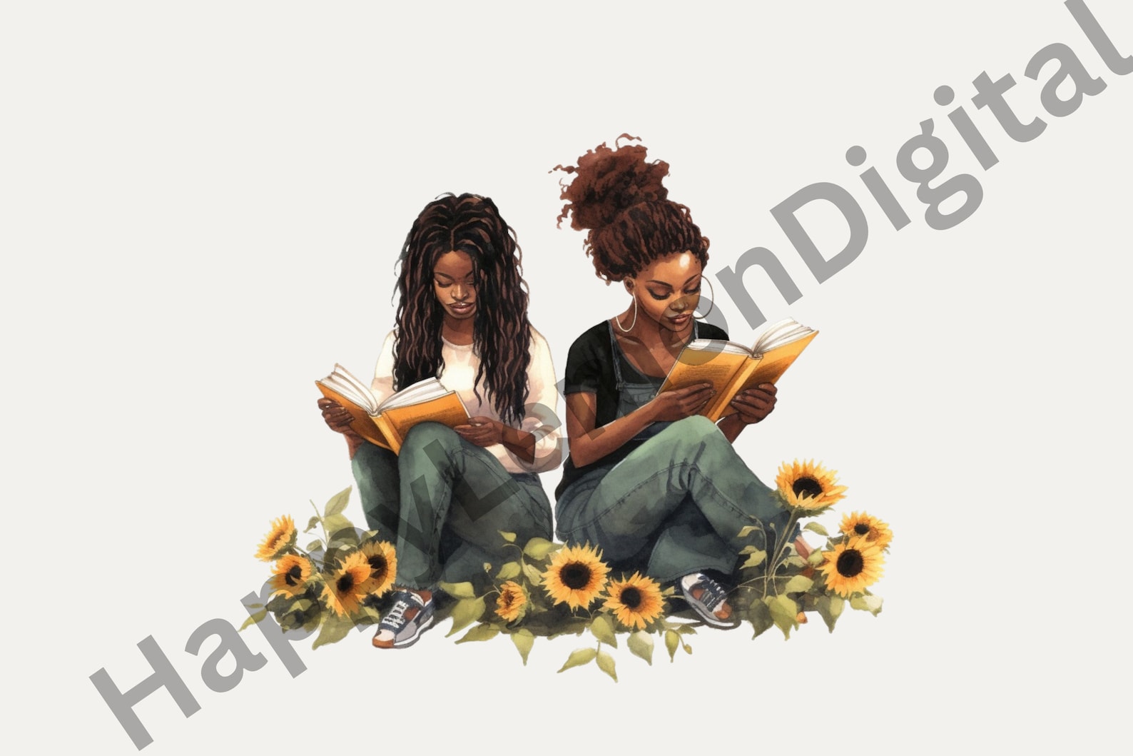 Watercolor Black Girl Reading Clipart Book Lover Art Black - Etsy