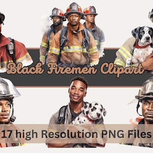 Black Firemen Clipart Bundle, Watercolor Black Men Clipart For Sublimation, Scrapbooking, Printable Art, Commercial Use, Instant Download