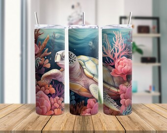 Pastel Sea Turtle Tumbler Sublimation PNG Turtle Tumbler Wrap PNG 20 oz Skinny Tumbler Wrap Design Instant Download Commercial Use