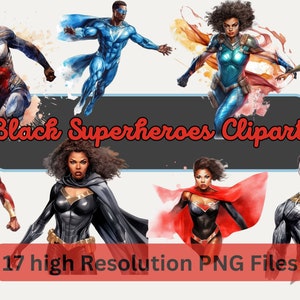 Aquarela Superhero Clipart Pacote Preto Super herói Festa de Aniversário Gráfico Clip art PNG para Sublimação Comic Clipart Download instantâneo PNG