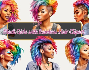 Watercolor Black Girl Clipart Bundle Afro Woman PNG Pride Shirt Graphic Rainbow Sublimation Wall Art Instant Download Commercial Use