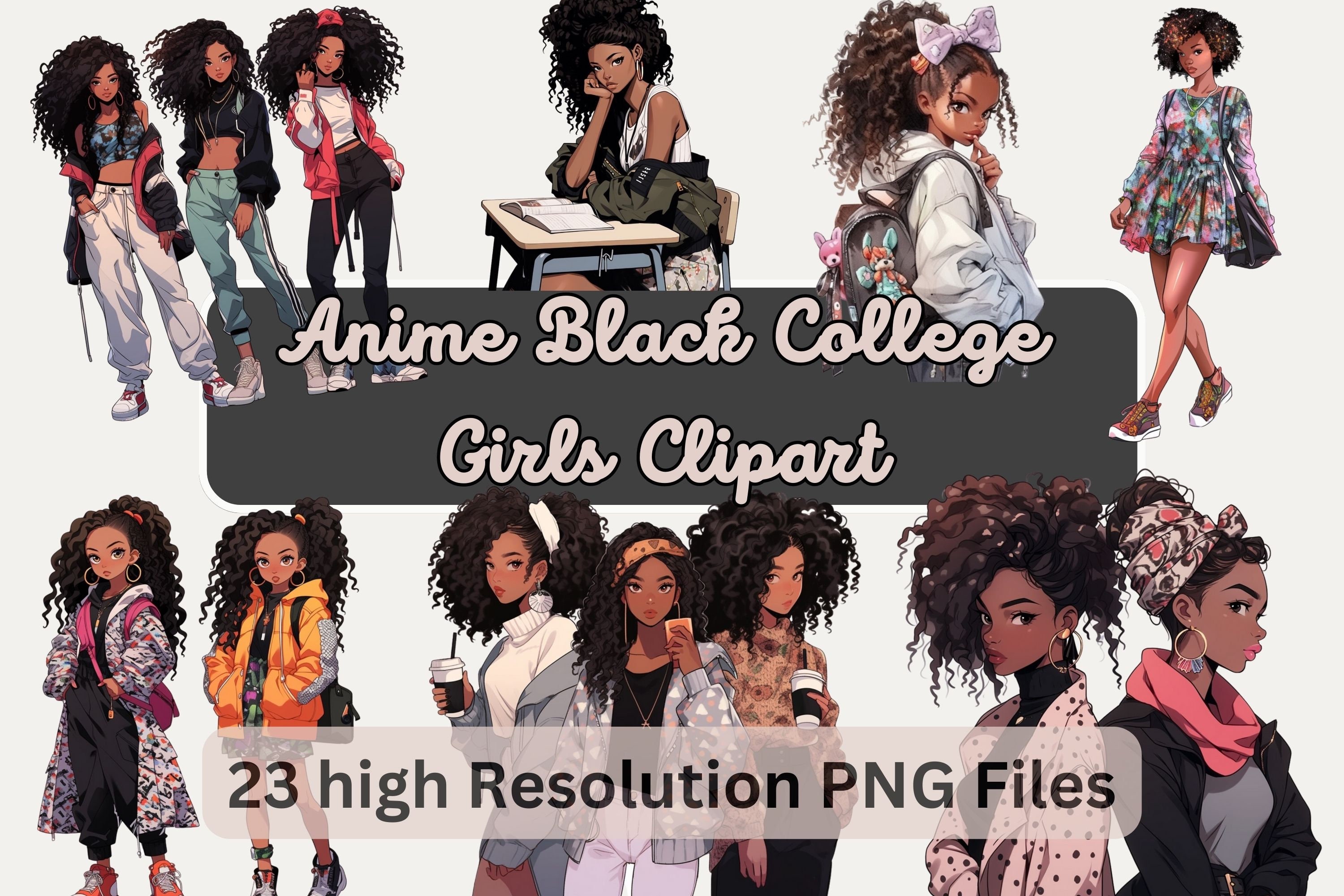 Watercolor Anime Black College Girl Clipart Bundle Black Girl - Etsy