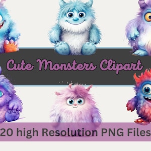Cute Monster Clipart Bundle, Nursery Wall Art, Baby Monster Clipart PNG, Monster Clip Art for Sublimation, Monster Stickers, Commercial Use