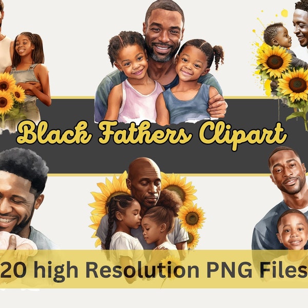 Watercolor Black Father's Clipart Bundle Father's Day Gift Best Dad Shirt PNGs for Sublimation, Instant Download Commercial Use