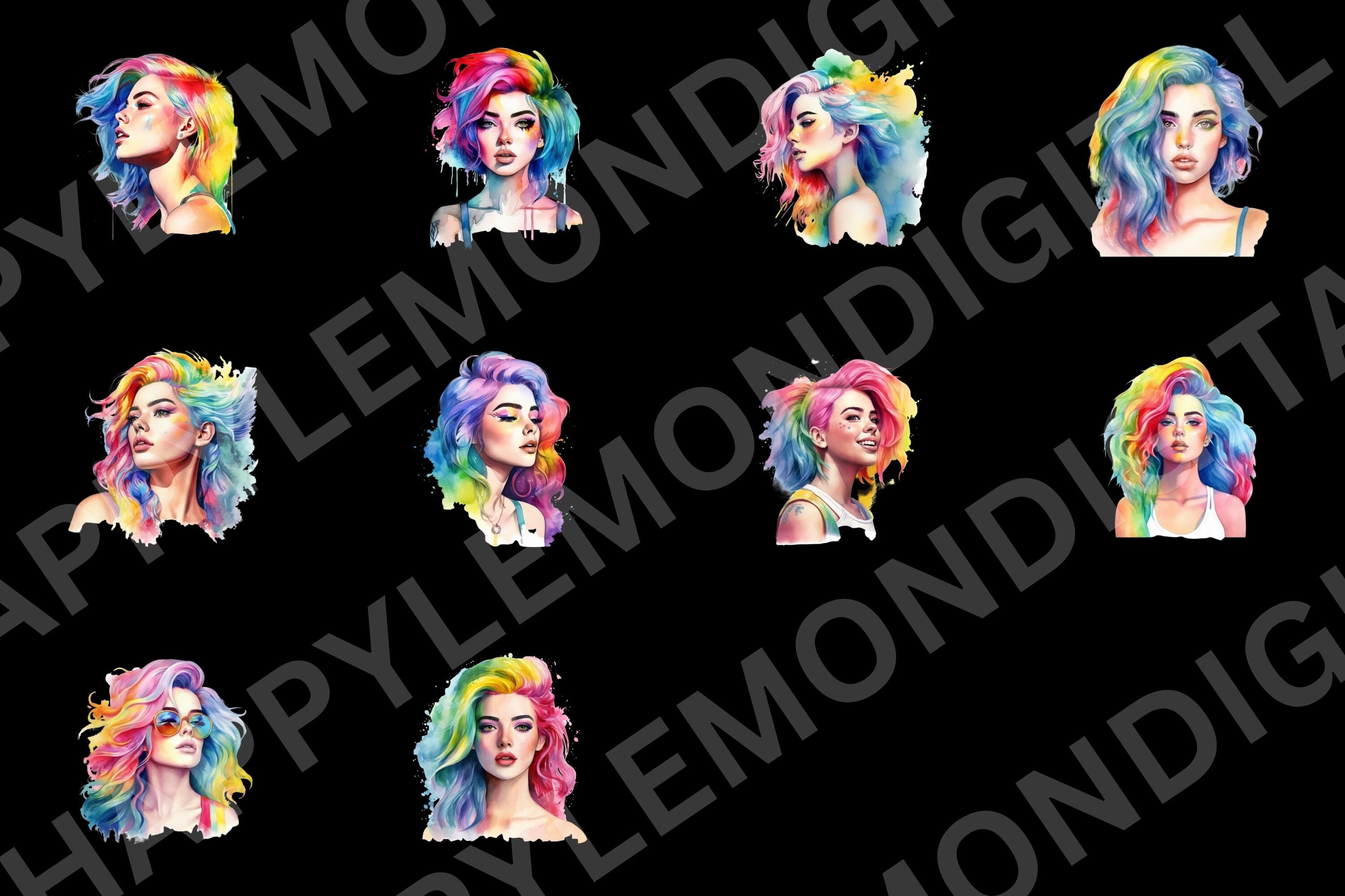 Watercolor Girl Clipart Bundle Girls With Rainbow Hair PNG Pride Shirt ...