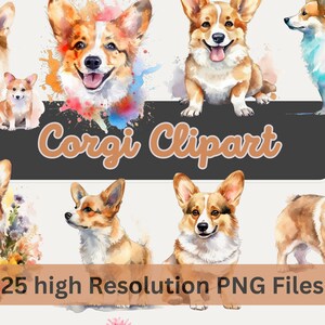 Corgi Clipart PNG Corgi Art Watercolor Dog Portrait Puppy Graphics Nursery Wall Art Instant Download Commercial License