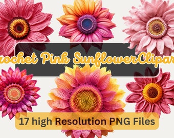 Aquarell Blumen rosa Sonnenblume Clipart Bundle PNGs häkeln Sonnenblume digitale Blume sofortiger Download für kommerzielle Nutzung