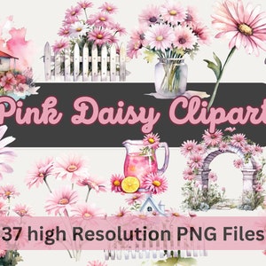 Aquarela Daisy Clipart - Primavera Floral PNGs Arte Digital, Scrapbooking, Impressão sob Demanda, Download Instantâneo para Uso Comercial
