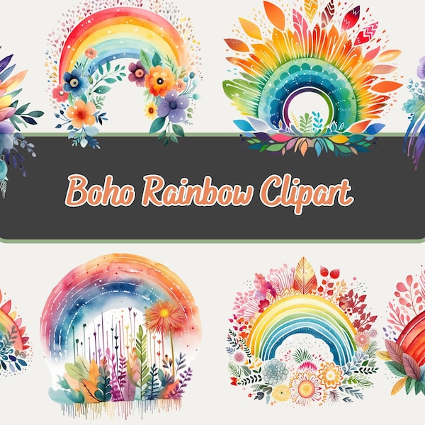 Watercolor Rainbow Clipart Bundle Pastel Rainbow PNG Pride Month Graphic Sublimation Printable Nursery Decor Instant Download Commercial Use