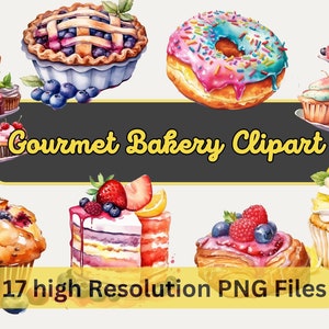 Aquarel dessert clipart bakken clipart gastronomische bakkerij graphics voedsel clipart verjaardag clipart voor sublimatie commercieel gebruik