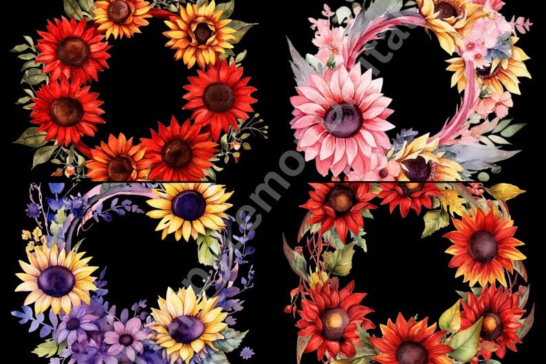Sunflower Clipart Bundle Watercolor Sunflower PNG Wall Art Floral ...