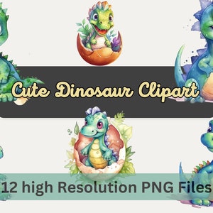 Cute Dinosaur Clipart Bundle Watercolor Dinosaur PNGs, Nursery Wall Art, Clipart for Scrapbooking, Instant Download, Commercial Use