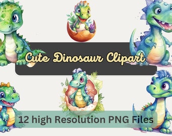 Cute Dinosaur Clipart Bundle Watercolor Dinosaur PNGs, Nursery Wall Art, Clipart for Scrapbooking, Instant Download, Commercial Use
