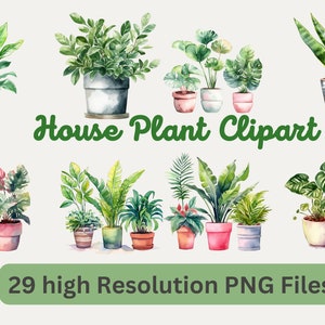 Plant Lover Clipart Watercolor House Plant Indoor Plant Gardening Wall Art Potted Plants Digital Print Art Instant Download Commercial Use
