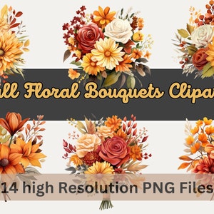 Acuarela Otoño Floral Ramos Clipart Paquete Otoño Flor Clip Art Floral Pegatina PNG para Sublimación Uso Comercial Descarga Instantánea