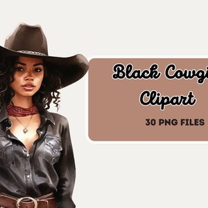 Paquete de imágenes prediseñadas de vaquera negra acuarela, imágenes prediseñadas de chica negra, para sublimación, scrapbooking, uso comercial, descarga instantánea