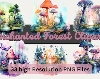Enchanted Forest Watercolor Clipart PNG For Commercial Use, Digital Art, Instant Download