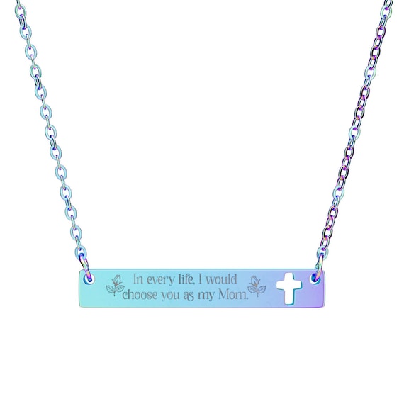 Engraved Bar Necklace with Cutout Cross | Stainless Steel Devotional Jewelry