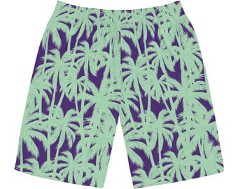 Men's Mint Palm Tree Pattern Board Shorts | Tropical Beach Swimwear