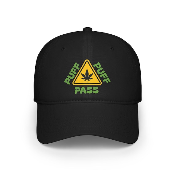 Cute THC Baseball Hat, Stoner Gift, Fun Puff Puff Pass Cap, Great Pot Smoker Gift! Structured Low Profile Hat With Cannabis Hemp Leaf