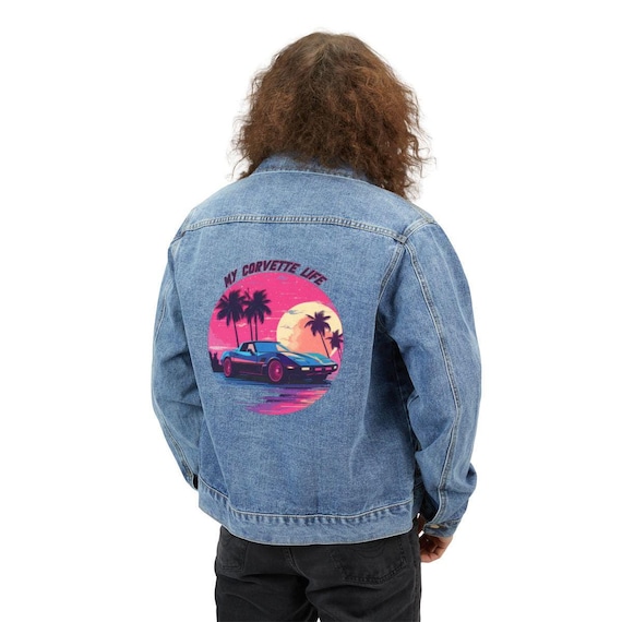 Men's Retro Muscle Car Jacket with Sunset Palm Trees - Ideal Father's Day or Birthday Present - Muscle Car Jacket - Sunset Palm Trees