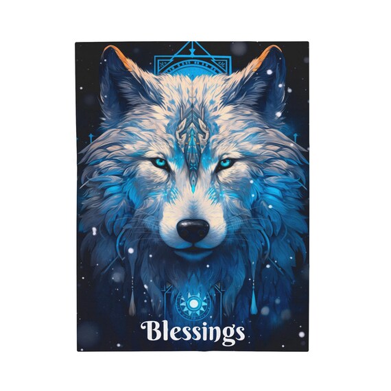 Winter Solstice Wolf Blanket |  Velveteen Plush Soft Blessings Blanket | Couch Throw Blanket For Yule Decorations | Choice Of Three Sizes