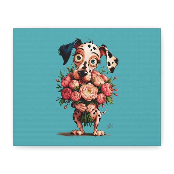 Whimsical Dog Canvas Art, Dogs And Roses Wall Decor, Floral Pet Artwork, Gifts for Dog Lovers, Home Decor,Housewarming or New Apartment Gift