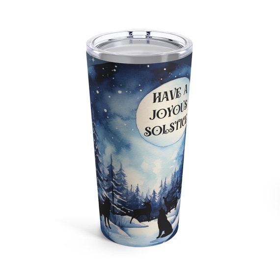Winter Solstice Yule Gift Tumbler 20oz, Scenic Winter Snowscape Insulated Tumbler, Double Stainless Steel Insulation With Dark Aesthetic