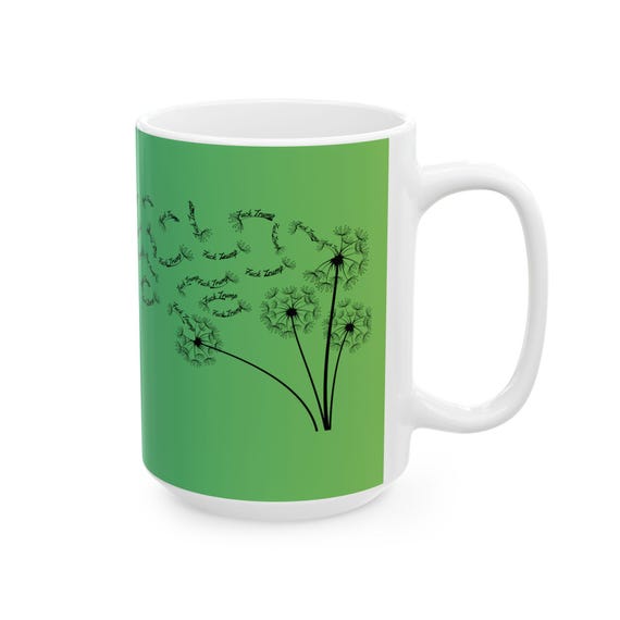 Subtle Resistance: F Trump Design with Dandelions, Quirky Ceramic Coffee Cup, Political Merch, Gift For Activist/Political Junkie