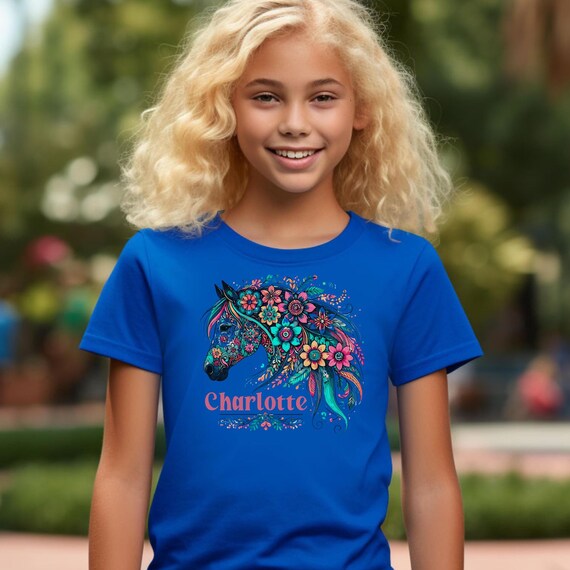 Personalized Horse Shirt, Custom Pet Shirt, Kid's Cotton Tee, Gift For Horse Lover Or Equestrian, Christmas Horse Lover Gift, Spirit Animal