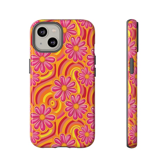 Groovy Floral Phone Case, Retro Swirls, Impact Resistant Mobile Accessory