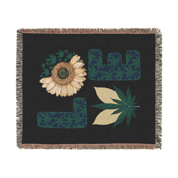 Floral Cannabis Love Woven Blanket - Cozy Home Decor for Nature Lovers, Perfect for Gifts, Picnics, Camping, and Living Rooms, Hippie Decor