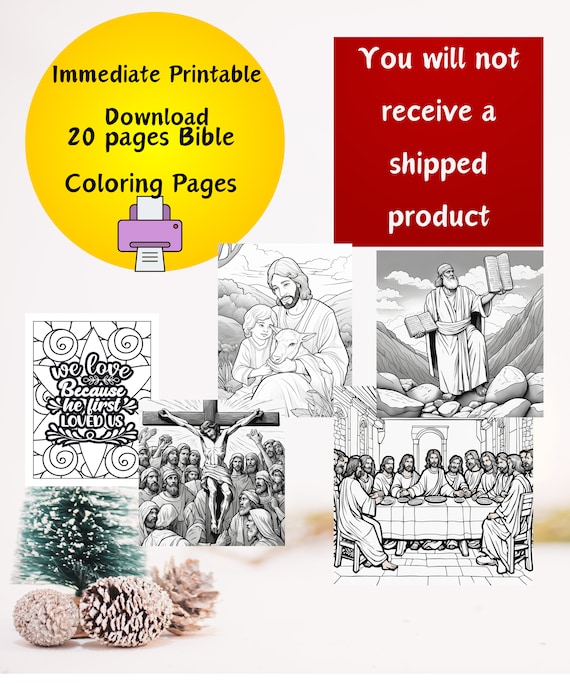 Kids Bible Coloring Pages 20 Scripture Sheets Bible Busy Book  Downloadable Printable Bible Characters Timely For Christmas School Break