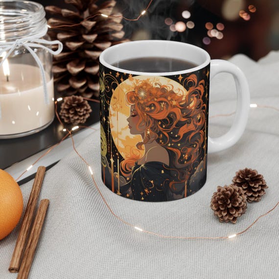 Celestial Mug, Moon Mug With Witchy Aesthetic- Spiritual Moon And Stars Ceramic Coffee Mug-Great Gift For The Spiritual This Christmas