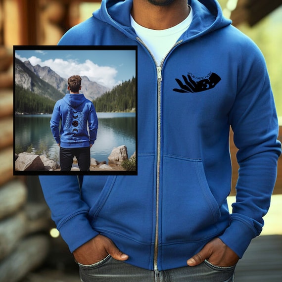 Celestial Zip Up Hoodie - Personalized And Has Front And Back Design - Lotus Flower Moon Phase - Full Zip Hooded Sweatshirt