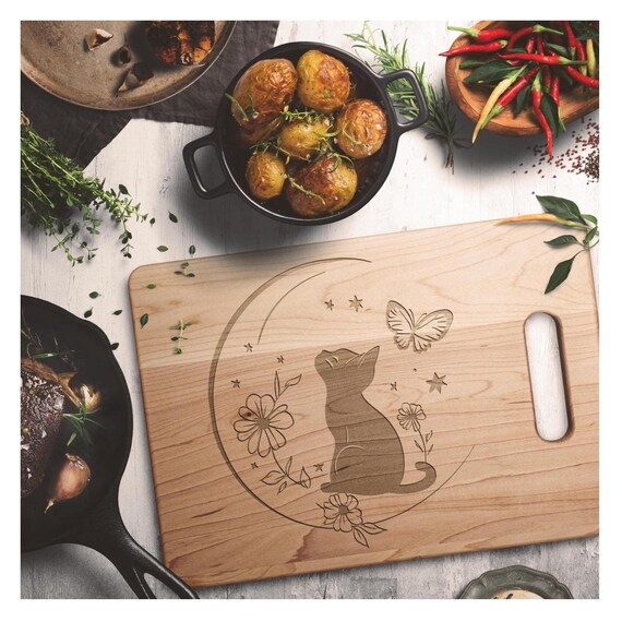 Cat Lovers Solid Maple Laser Engraved Cutting Boards - Chef's Charcuterie Board -Gift For Baker, Roommate,Realtor Closing, Housewarming