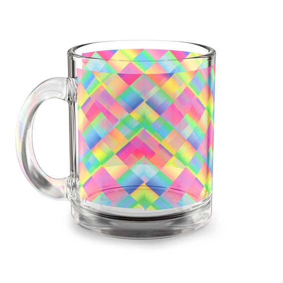 Iridescent Rainbow Geometric Pattern Glass Mug | 10oz