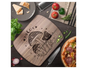 Celestial Mushroom Cutting Board - Choose Small Or Large, Walnut Or Maple - Wooden Cutting Board, Gift For Chef, Baker, Roommate, BFF Gift