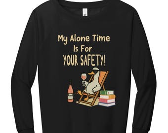 Camiseta de manga larga ultraligera / Camiseta con estampado relajante de patos, vino y libros