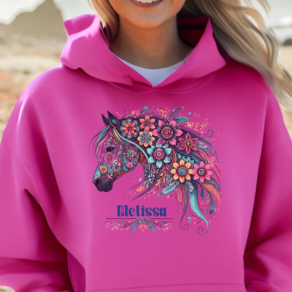 Personalized Hooded Horse Sweatshirt - Gift For Horse Mom, Equestrians, Horse Lovers! Unique Sweatshirt, Custom Spirit Animal Hoodie