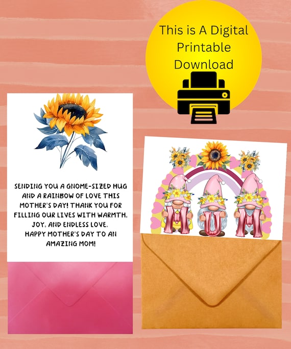 Printable Happy Mother's Day Card Gnome Boho Rainbow Mother's Day Card Digital Download Happy Mum's Day