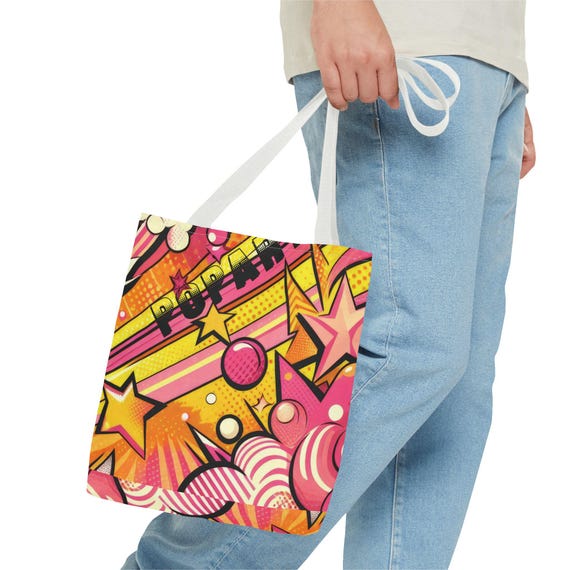 Vibrant Pop Art Tote - Stand Out at the Beach or Market! Colorful Canvas Shopper, Trendy Beach Bag, Fun Art Print Handbag, Summer Essentials