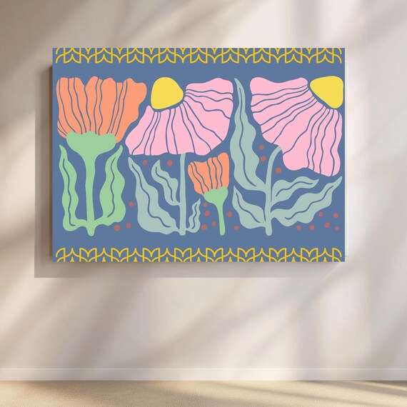 Modern Floral Canvas Art: Vibrant Boho Flower Wall Decor