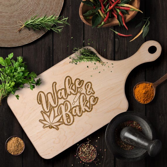 Hardwood Wake And Bake THC Paddle Cutting Board, Choice of Walnut Or Maple, Sm Or Lg, Gift For Stoners, Cooks Who Partake, Housewarming Gift