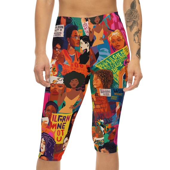 Feminist Art Workout Capri Leggings (AOP) - Women's Rights Shorts- Burn The Patriarchy - Women Power Art - Matching Sport Bra Available!