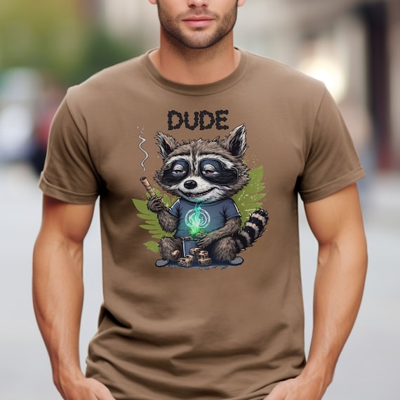 Cheeky Raccoon Cannabis Tee - Fun and Funky Shirt for Marijuana Fans! Quirky Unisex Graphic T-shirt, Thoughtful Gift for a Budtender