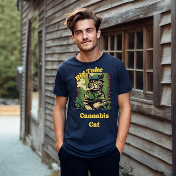AI Generated Funny Cat Stoner Gift! Unisex Jersey Short Sleeve Tee - Big Toke, The Blunt Smoking Feline T-Shirt - Great Stoner Gift!