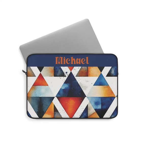 Personalized Watercolor Geometric Laptop Sleeve - Custom Tech Case, Unique Gift for Students, College, Holidays, Modern Design