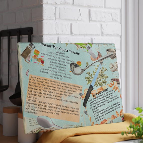 Glass Recipe Cutting Board - Charcuterie Chopping Board With Great Zuppa Toscana Recipe-Great Housewarming Gift, For Cooks, Chefs or Bakers