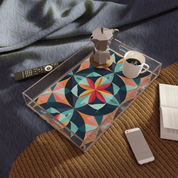 Colorful Geometric Acrylic Serving Tray | Modern Home Decor